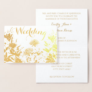 Gold Foil Floral  Typography Wedding Invitations