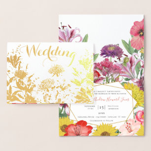 Gold Foil Floral Typography Wedding Invitations