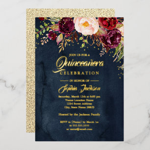 GOLD FOIL Flower Burgundy Navy Gold Quinceanera