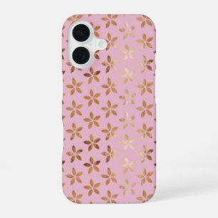 Gold Foil Flowers On Pink iPhone 16 Case