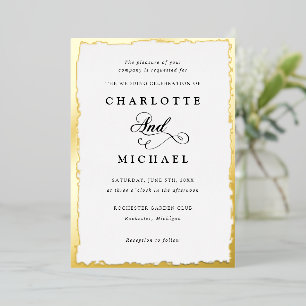 Gold foil frame and calligraphy wedding foil invit