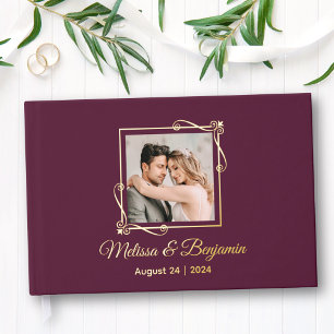 Gold Foil Frame on Burgundy Wedding Guest Book