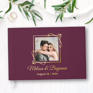 Gold Foil Frame on Burgundy Wedding Guest Book
