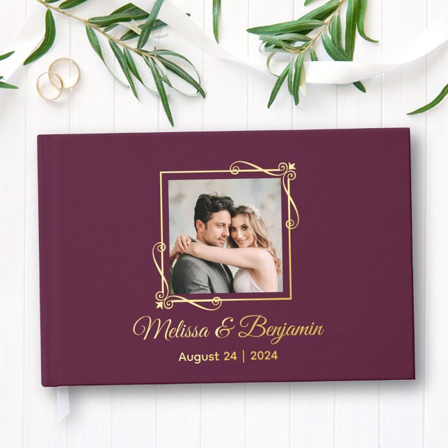Gold Foil Frame on Burgundy Wedding Guest Book (Creator Uploaded)