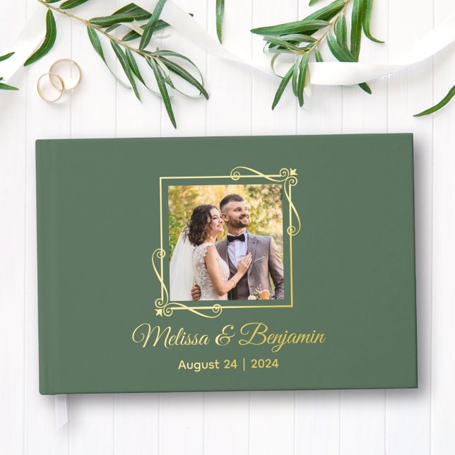 Gold Foil Frame on Green Wedding Guest Book (Creator Uploaded)