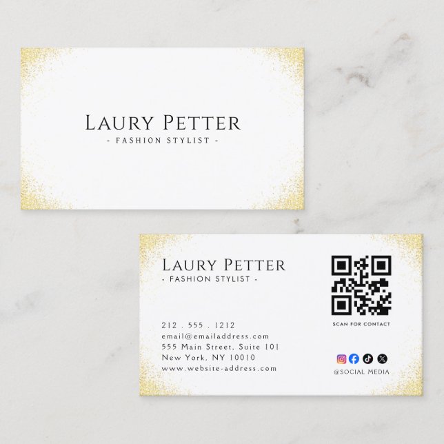 gold foil frame Professional QR Code  Business Card (Front/Back)