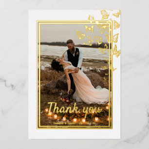 Gold foil frame wedding thank you card
