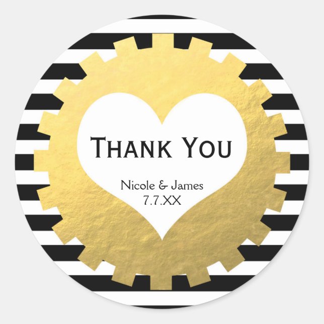 Gold Foil Geart Cog on Black White Stripes Sticker (Front)