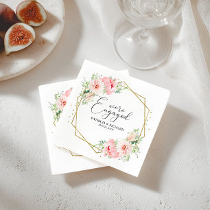 Gold Foil Geometric Blush Floral Engagement Napkin