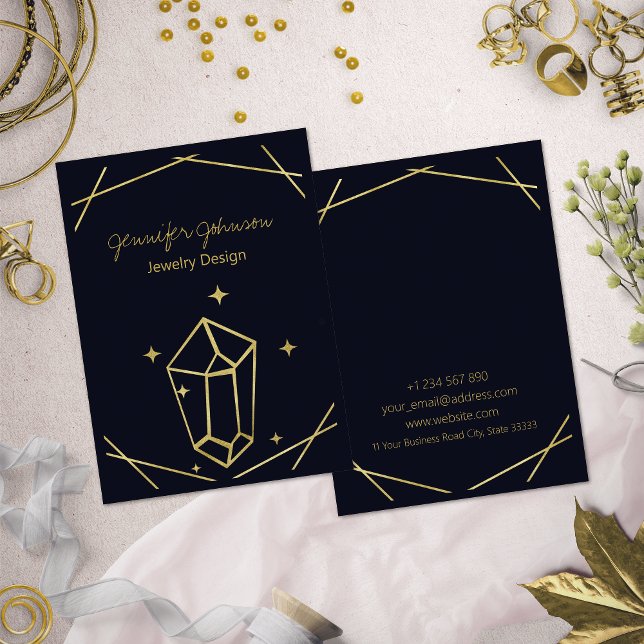 Gold Foil Geometric Earring Holder Black Business Card (Creator Uploaded)