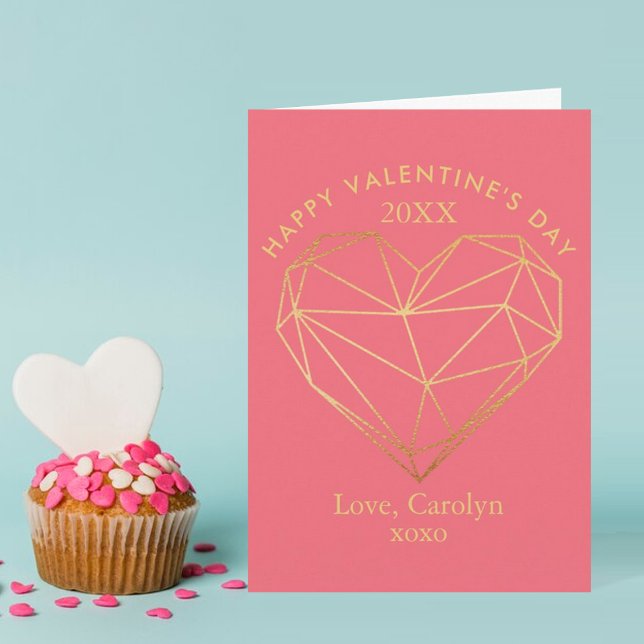 Gold Foil Geometric Heart Photo Valentine's Day Holiday Card (Creator Uploaded)