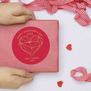 Gold Foil Geometric Heart Valentine's Day Classic Round Sticker