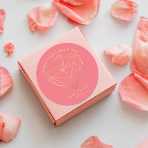 Gold Foil Geometric Heart Valentine's Day Classic Round Sticker