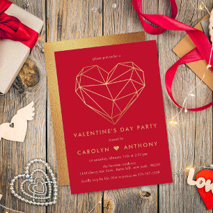 Gold Foil Geometric Heart Valentine's Day Party Invitation