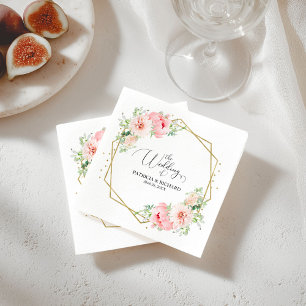 Gold Foil Geometric Pink Blush Floral Wedding Napkin