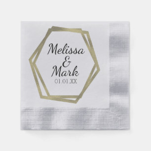 Gold Foil Geometrical Frame Wedding Couples Name Napkin
