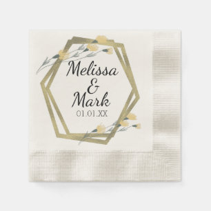 Gold Foil Geometrical Frame Wild Flowers Yellow Napkin