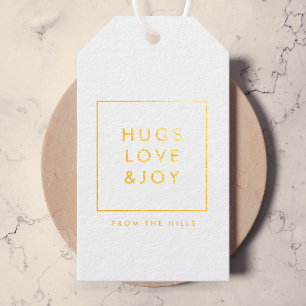 Gold Foil Gift Tags   Christmas Hugs Love & Joy