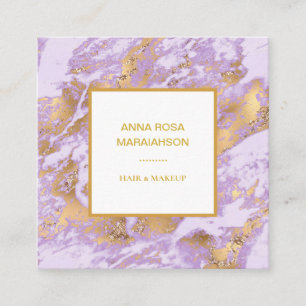 *~* Gold Foil Girly Luxe Lavender Marble Modern Square Business Card