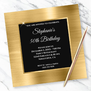 Gold Foil Glam Black Overlay 50th Birthday Invitation