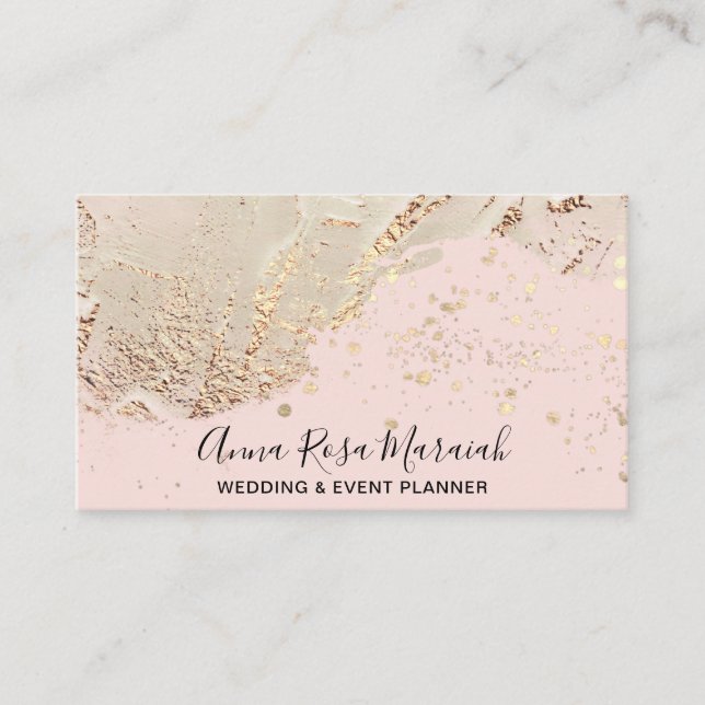 *~* Gold Foil Glitter Beauty Wedding Elegant Pink Business Card (Front)