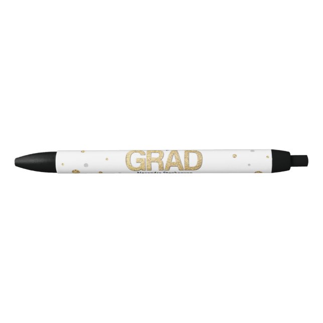 Gold Foil Glitter Confetti Graduation Party Custom Black Ink Pen (Front)