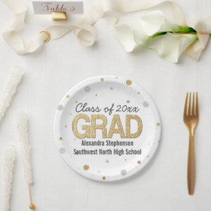 Gold Foil Glitter Confetti Graduation Party Custom Paper Plate