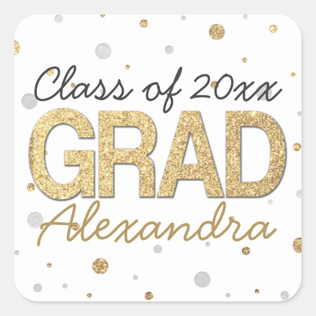 Gold Foil Glitter Confetti Graduation Party Custom Square Sticker (Front)