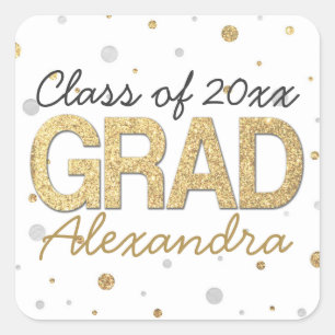 Gold Foil Glitter Confetti Graduation Party Custom Square Sticker