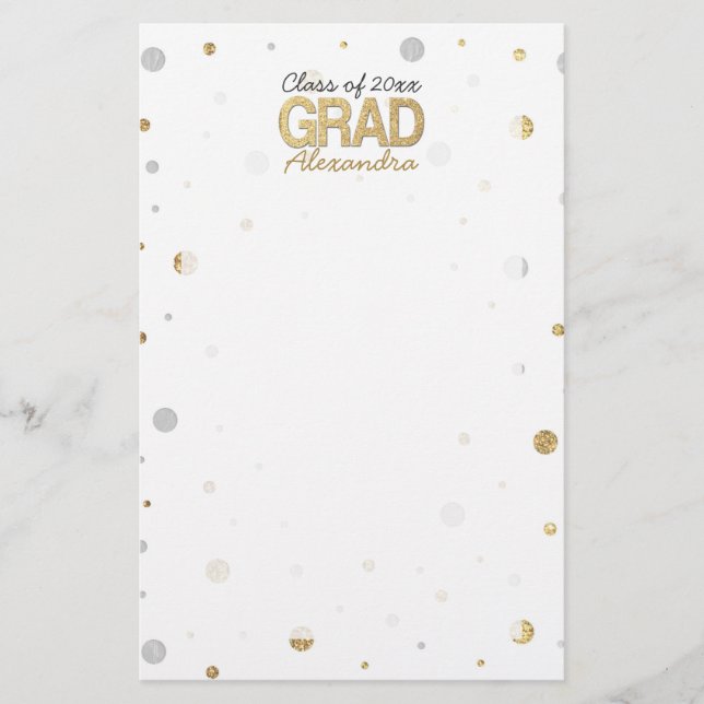 Gold Foil Glitter Confetti Graduation Party Custom Stationery (Front)