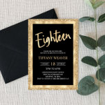 Gold Foil Glitter Eighteen 18th Birthday Invitation<br><div class="desc">This is a 18th birthday invitation with a gold glitter and foil design.



black white gold shiny sparkly sparkle girl girl's girly boy guy guys 18 eighteen eighteenth 18th</div>