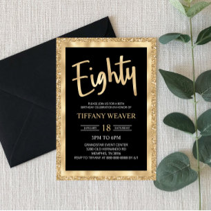 Gold Foil Glitter Eighty 80th Birthday Invitation