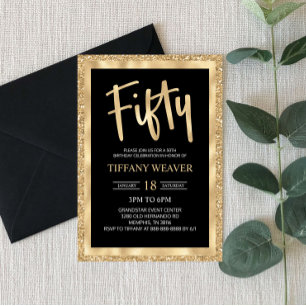 Gold Foil Glitter Fifty 50th Birthday Invitation
