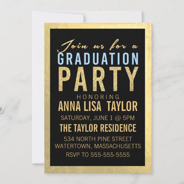 Gold Foil Glitter Graduation Party Invitation (Front)