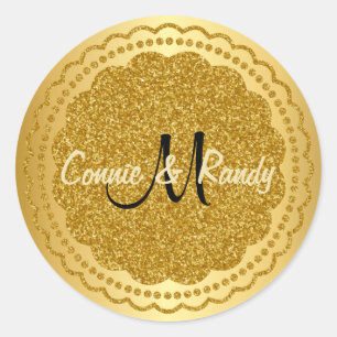 Gold Foil Glitter Monogram Wedding Sticker