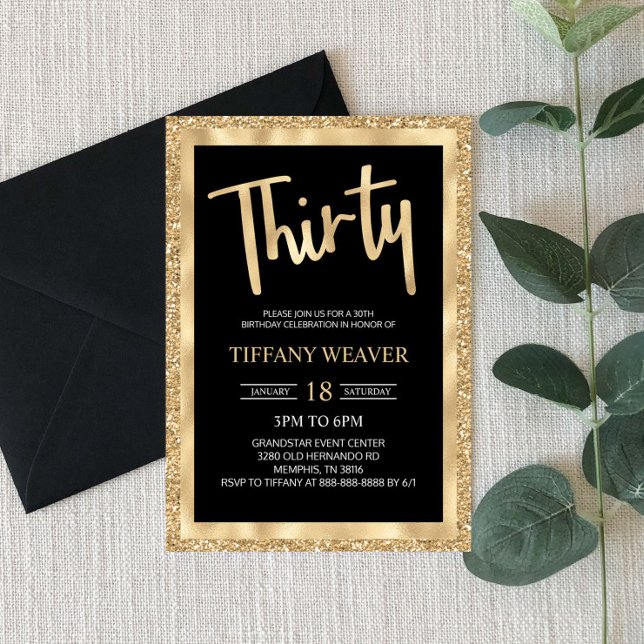 Gold Foil Glitter Thirty 30th Birthday Invitation (Creator Uploaded)