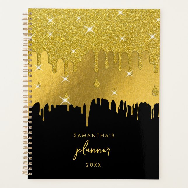 Gold Foil & Gold Glitter Drips Script Planner (Front)