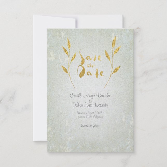 Gold Foil Gold Leaf-Effect Save-The-Date Wedding Save The Date (Front)