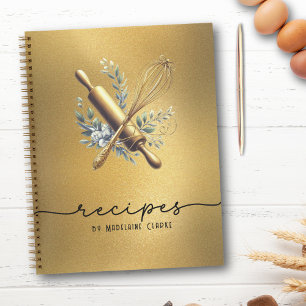Gold Foil & Gold Whisk Bakery Baking Utensils Notebook