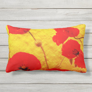 Gold Foil Golden Red Poppy Flower Glitter Colorful Lumbar Cushion