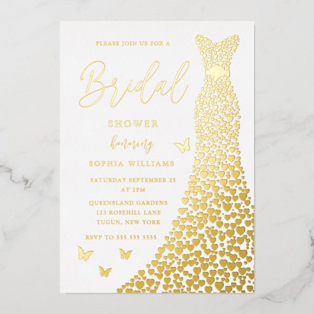Gold Foil Gown Elegant Bridal Shower Real Golden  (Front)