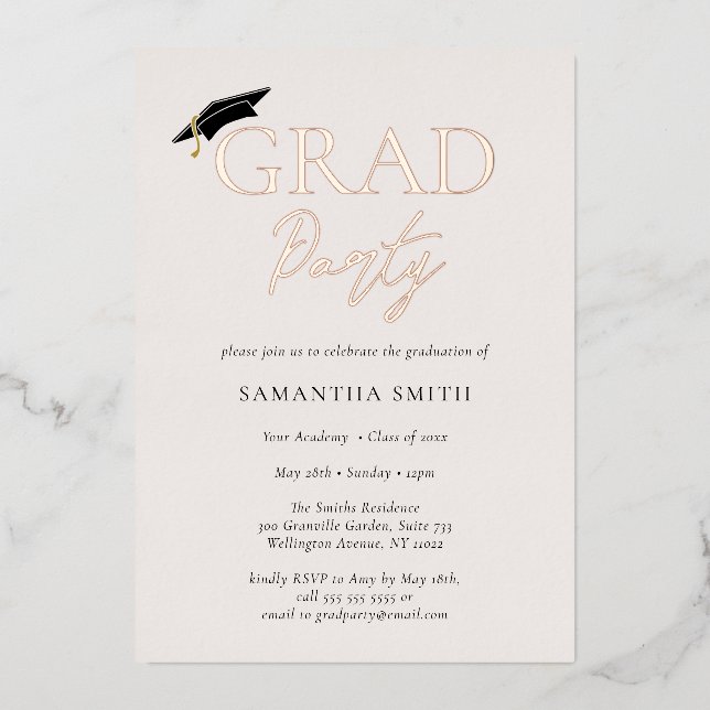 Gold Foil Grad Cap Calligraphy Graduation Party (Front)