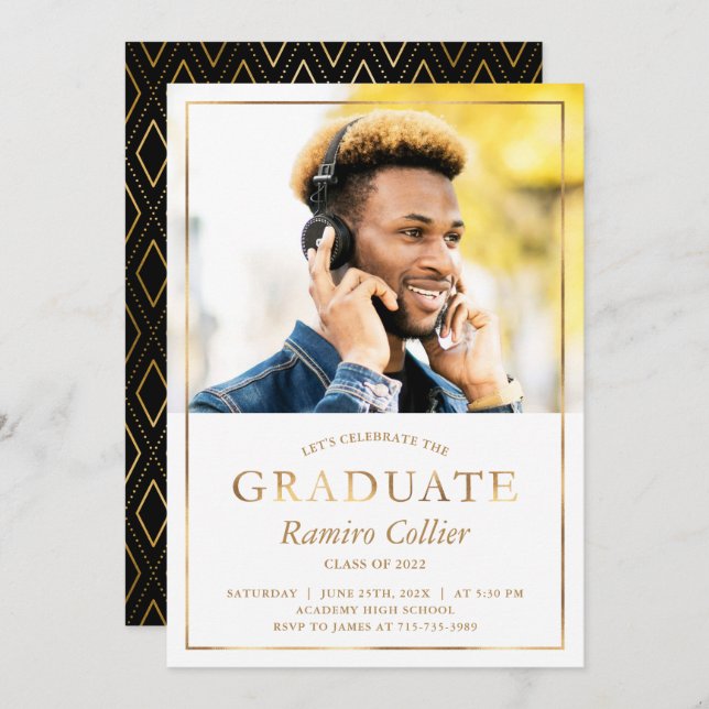 Gold Foil Graduate Photo Graduation Announcement (Front/Back)