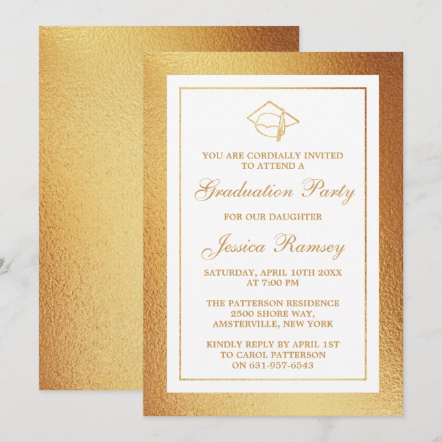 Gold Foil Graduation Hat Graduation Party Invitation (Front/Back)