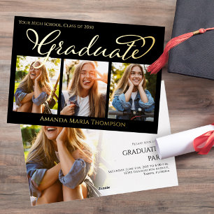 Gold Foil Graduation Photo Collage Announcement Cl