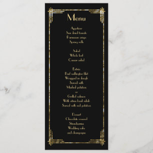 Gold Foil Great Gatsby Art Deco Wedding Menu Black