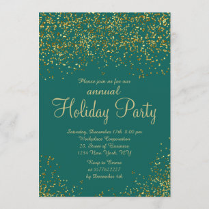 Gold foil green confetti corporate Christmas Invitation