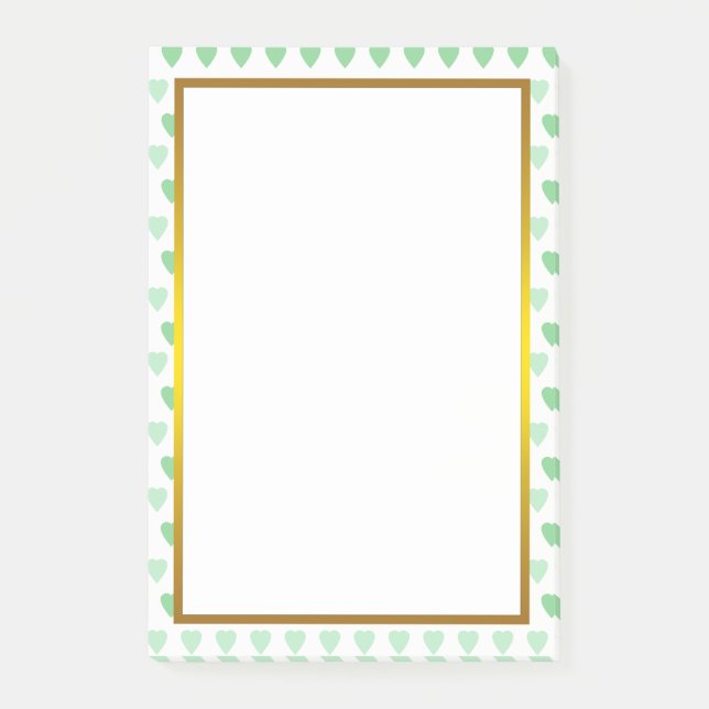 Gold Foil Green Love Heart Pattern Post-it Notes (Front)