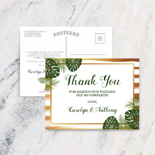 Gold Foil & Green Palm Leaf Beach Wedding Announcement Postcard