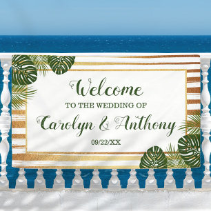 Gold Foil & Green Palm Leaf Beach Wedding Banner
